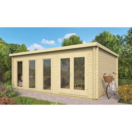 Chalet bois 22m2 GABRIELLE 400x595cm toit plat - 58mm