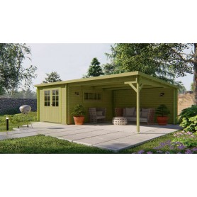 Chalet bois 10,6+15,2m2 400x700cm Anton imprégné en vert