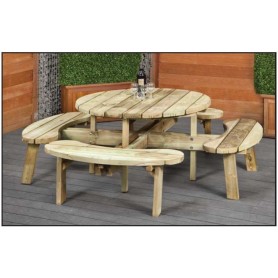 Table de picnic ronde en bois diametre 219cm