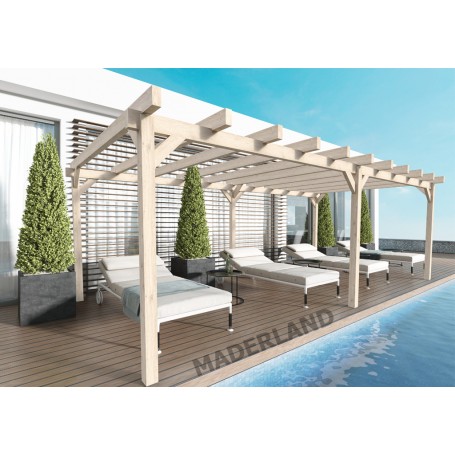 Pergola de 4 à 10 mètres toit plat lamellé collé
