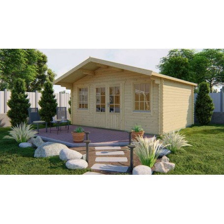 Chalet bois 20m2 Viggo 400x500cm porte double 2 grandes fenêtres