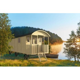 Roulotte en bois 240x700cm + terrasse 120cm Jardin et Chalet