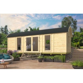 Roulotte en bois Dani 328x720cm - Porte latérale - Double vitrage