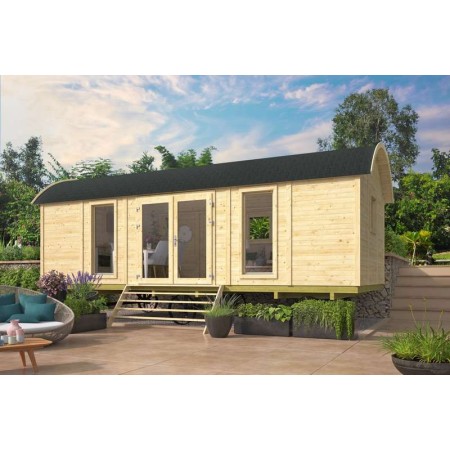 Roulotte en bois Dani 328x720cm - Porte latérale - Double vitrage