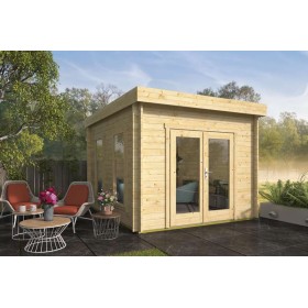 Abri de jardin 10m2 Norris 300x350cm - 40mm - Toit plat - Plancher inclus