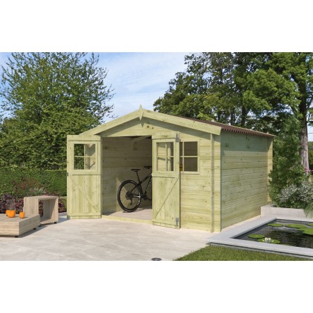 Photo Abri de jardin 9m2 Zuchette 295x295cm - 19mm - Imprégnation verte