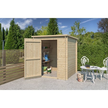 Photo porte ouverte Abri de jardin 3m2 Swedenborg 180x180cm - 19mm - Toit en bac acier laqué