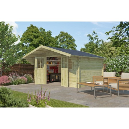 Photo de l'abri de jardin 12m2 Montreal 415x320 - 28mm - Imprégnation verte