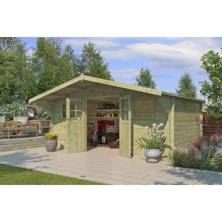 Abri de jardin 16m2 Winchester 505x320+90 - 28mm - Imprégnation verte