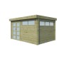 Vue latérale de l'Abri de jardin 12m2 -Imprégnation verte - Toit plat