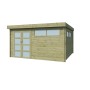 Vue de l'abri de jardin 15m2 - Imprégnation verte - Toit plat