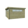 Vue de dos de l'abri de jardin 15m2 - Imprégnation verte - Toit plat