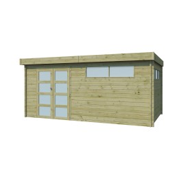 Vue de l'abri de jardin 15m2 - Imprégnation verte - Toit plat