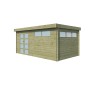 Vue latérale de l'abri de jardin 15m2 - Imprégnation verte - Toit plat
