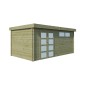 Vue miroir de l'abri de jardin 15m2 - Imprégnation verte - Toit plat