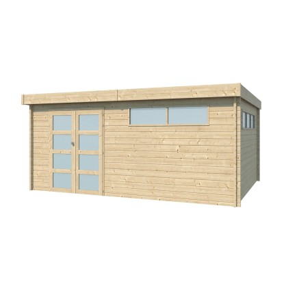 Vue du chalet bois 20m2 - Bac acier laqué - Toit plat