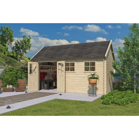 Photo de l'Abri de jardin 15m2 Vienne XL 505x295 - 28mm - Bardeaux inclus