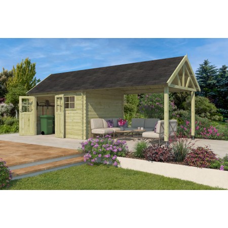 Photo de l'Abri de jardin 22m2 Vienne S+EXT 760x295 - 28mm - Imprégné vert + Bardeaux