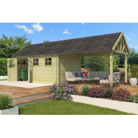 Photo du Pool House 25m2 Vienne XL+EXT 880x295 - 28mm - Imprégné vert + Bardeaux