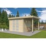 Photo de face du poolhouse 13m2 Portland 445x295cm - 28mm - Bac acier