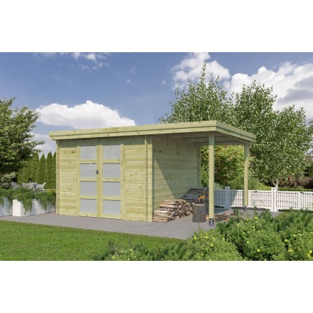 Photo latérale du Pool House 15m2 Portland 445x325+10cm - 28mm - Imprégnation verte