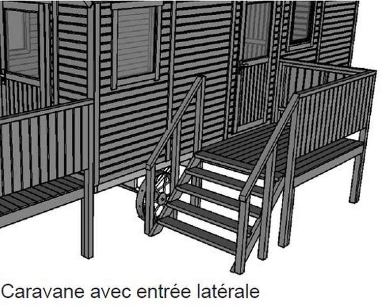 fabricant de roulotte en bois avec terrasse latérale
